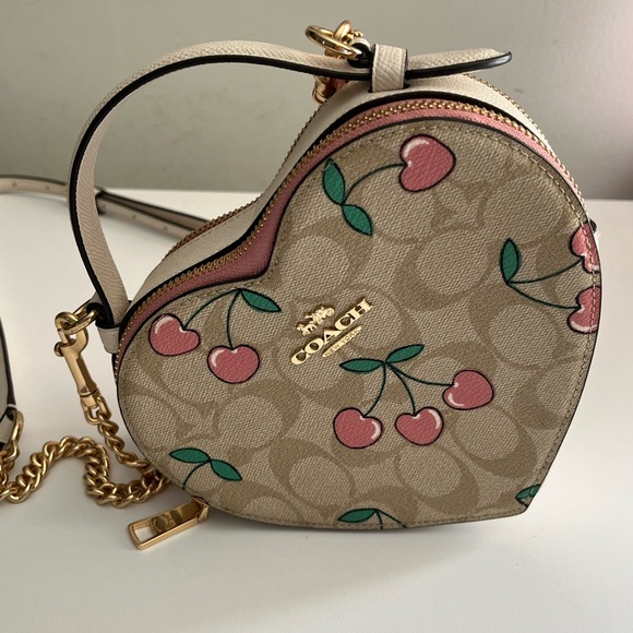 COACH Heart Shaped Crossbody in Signature Canvas with Heart Cherry Print - Picture 2 of 12
